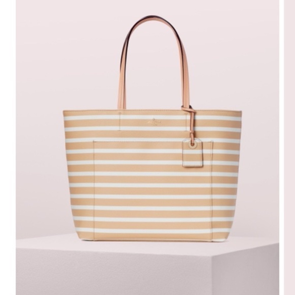 Kate Spade beige White Stripes Front Pocket Tote